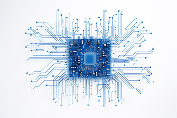 Circuit board electronic chips or electrical line engineering technology concept on white background