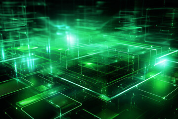 Obraz premium Abstract technology digital line electronic network data innovation concept green background.