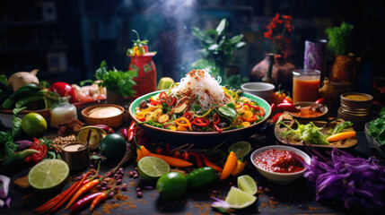 Fototapeta premium Thai street food, The market in Thailand is full of food.