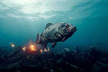 The ocean pollution by petroleum. Death fish. Factory waste in the ocean