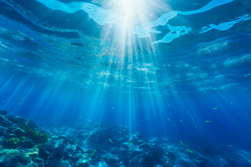 Fototapeta na wymiar Inside the ocean, light side of the ocean, mystic water in the ocean