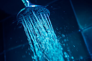 Fototapeta na wymiar Taking a shower. Water is flowing from shower