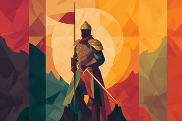 Stylized minimalist knight on a background of rich colors - obrazy, fototapety, plakaty