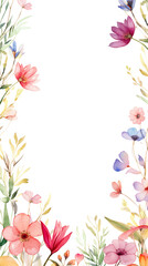 dainty wildflowers in watercolor style as a frame border isolated on a transparent background, generative ai 