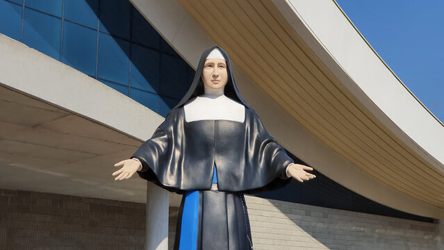 Nova Trento, Santa Catarina, Brazil &ndash; August 05, 2023: Statue of Saint Paulina of the Agonizing Heart of Jesus at the entrance of the Sanctuary of Saint Paulina