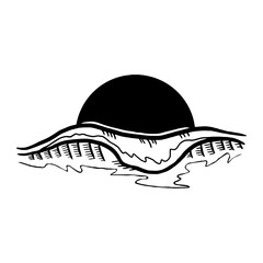Wave and sunset vector icon logo
