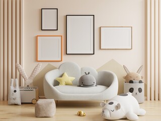 Mockup frames of various sizes in children room,kids room,nursery mockup.
