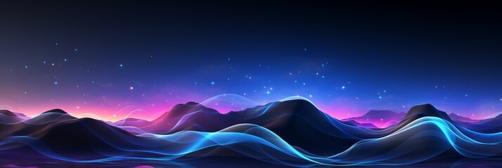 A colorful abstract background with energy waves on a dark background. Generative AI. 