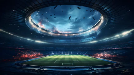 Foto op Canvas arafed view of a soccer stadium with a green field and a sky Generative AI © GestureShot