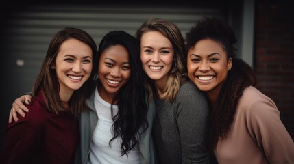 Fototapeta premium young attractive multiracial professional women in a group smiling