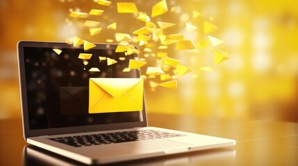 Email moves through laptop screen to the recipient for business