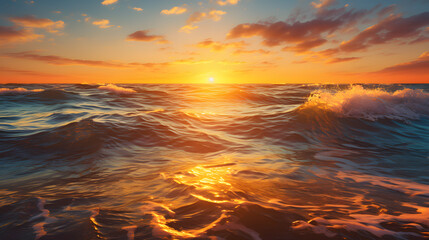 sunset over the ocean with waves and a bright sky Generative AI