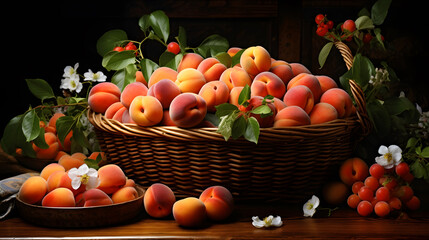 there are a lot of peaches in a basket on a table Generative AI