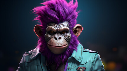 arafed monkey with purple hair and a blue jacket Generative AI