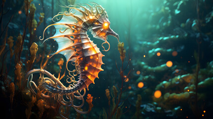 there is a sea horse that is standing in the water Generative AI - obrazy, fototapety, plakaty