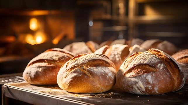 Araffy Loafs Of Bread Sitting On A Counter In Front Of A Fire Place Generative AI