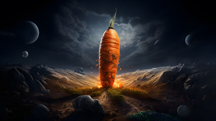 there is a large carrot that is on fire in the middle of the desert Generative AI - obrazy, fototapety, plakaty