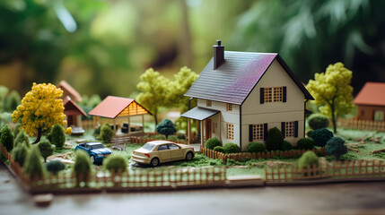 there is a small model of a house with a car parked in front of it Generative AI