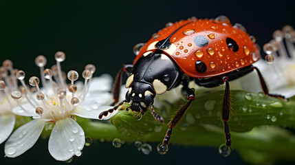 there is a ladybug that is sitting on a flower Generative AI