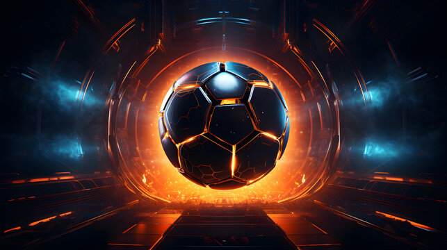 arafed image of a soccer ball in a tunnel with bright lights Generative AI