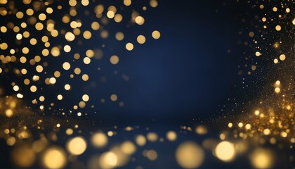 Fototapeta na wymiar Dark blue and gold particle abstract background - Christmas golden light, shine particles bokeh, navy blue, gold foil texture, holiday concept