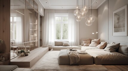 White interior design. Created with Generative AI technology.