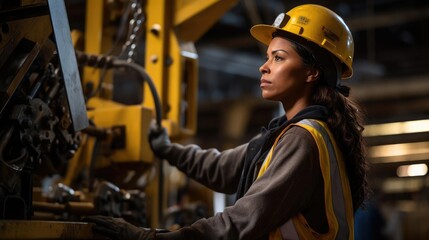 Woman working on heavy machinery as an industrial crane operator