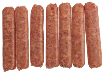 Raw Breakfast Sausage Links on white background.