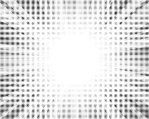 Halftone gradient sun rays pattern. Abstract halftone vector dots background. monochrome dots pattern. Vector background in comic book style with sunburst rays and halftone. Retro pop art design.
