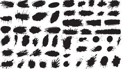 Paint brushstroke ink lines for text. Black paint splattered in dirty style brushstroke grunge splash. Isolated black ink stencils for design. Ink brush strokes, hand drawn black sticker.  Vector