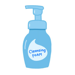 blue skincare  cleansing foam bottle isolated illustration