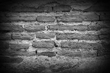 Texture of the brick is black and white. Background of empty black grunge brick wall for background website, brickwork for text, creative, backdrop and Design