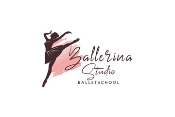 vector beautiful woman dancing ballet for logo design of ballerina or dance art studio © SlametWahono