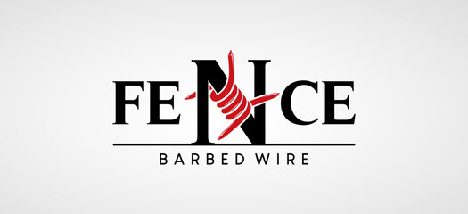Fototapeta premium Barbed wire fence logo vector symbol design template combined with letter N