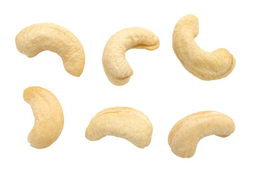 Fototapeta na wymiar Close up of Fresh tasty cashew nuts on white background with clipping path.