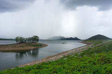 Island in the middle of the water inside Pranburi Dam