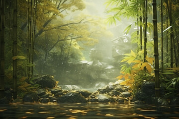 Fototapeta na wymiar Beautiful bamboo forest minimal rendering background
