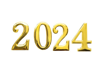 Happy new year 2024 celebration, Gold numbers 2024 isolated on white background with clipping path. 2024 text background
