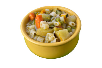 delicious vegetable soup with pasta potato carrot peas pumpkin healthy food