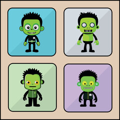 Frankenstein vector icon art set