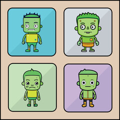Frankenstein vector icon art set