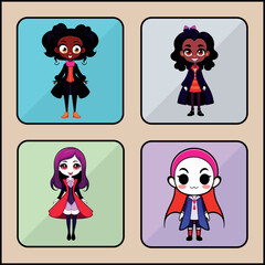 Lady Vampire vector icon art set