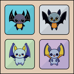 Bat cartoon icon art set