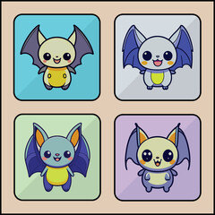 Bat cartoon icon art set