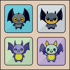 Bat cartoon icon art set