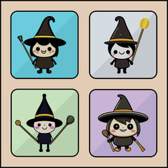 Broomstick vector art icon set
