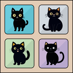 Black cat vector icon art set
