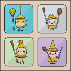 Broomstick vector art icon set