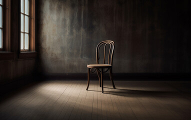 Vacant empty chair in a room. Dementia, mental or cognitive disorder, sense of loneliness and isolation concept