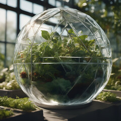Green plants and climate crisis in a glass globe.